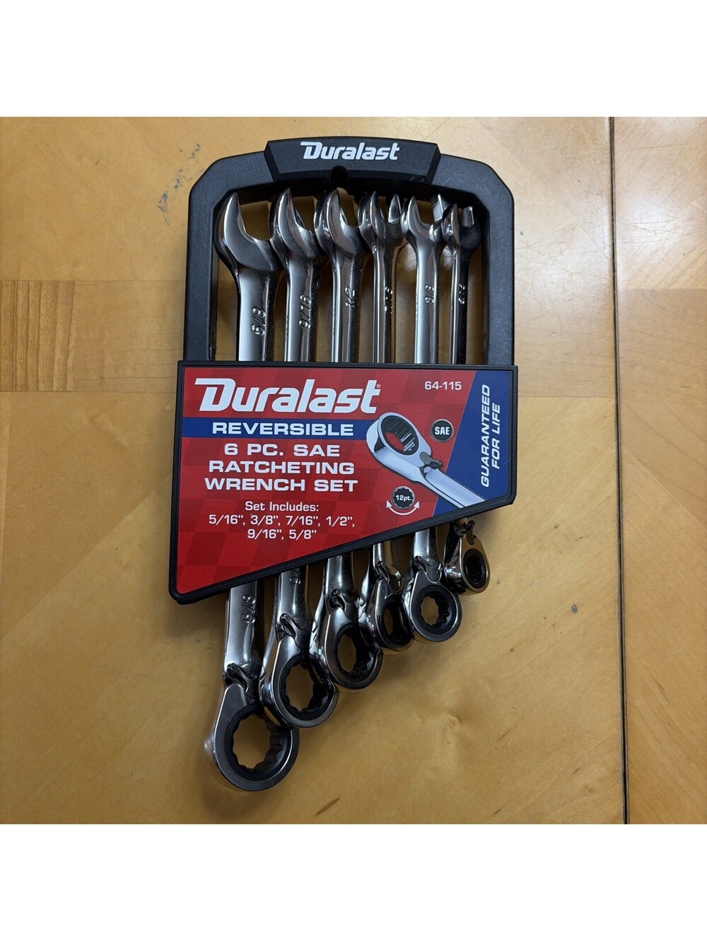 Duralast Reversible Ratcheting Combination Wrench Set 6 Pc SAE 64-115 Steel